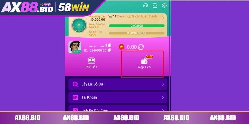 Giới thiệu khái quát tính năng nạp tiền AX88